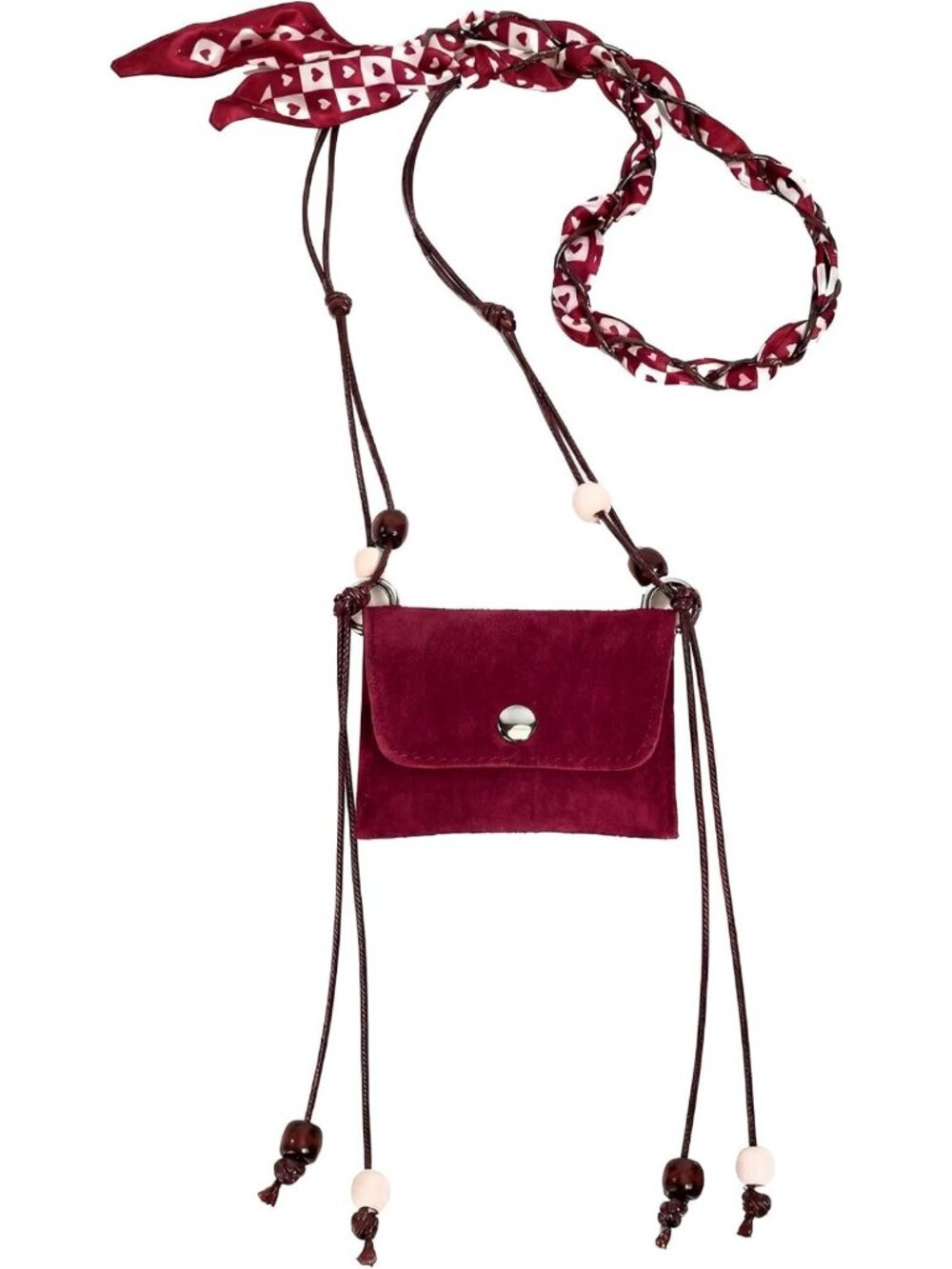 Boho Mini Coin Purse Necklace Wallet - Suede Change Pouch with Woven Strap